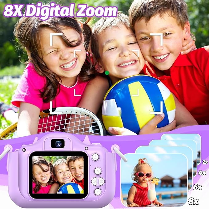 Goopow Kids Selfie Camera Toys for Girls Age 3-9, Digital Video Camera Toy with Protective Cover,Christmas Birthday Festival Gifts for 3-9 Year Old Girls Boys- 32GB SD Card Included (Purple-H15)