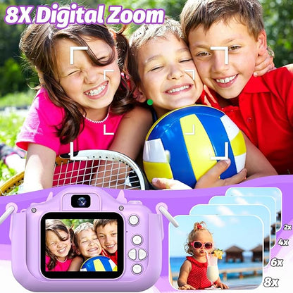 Goopow Kids Selfie Camera Toys for Girls Age 3-9, Digital Video Camera Toy with Protective Cover,Christmas Birthday Festival Gifts for 3-9 Year Old Girls Boys- 32GB SD Card Included (Purple-H15)