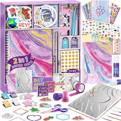 PERRYHOME 2-Pack DIY Journal Kit for Girls - 200+Pcs Journal Set for Tween & Teen Girls, Journaling Art & Crafts Kits, Ideal Gifts for 8 9 10 11 12 13 14 Year Old Girl, Scrapbook & Diary Supplies Set