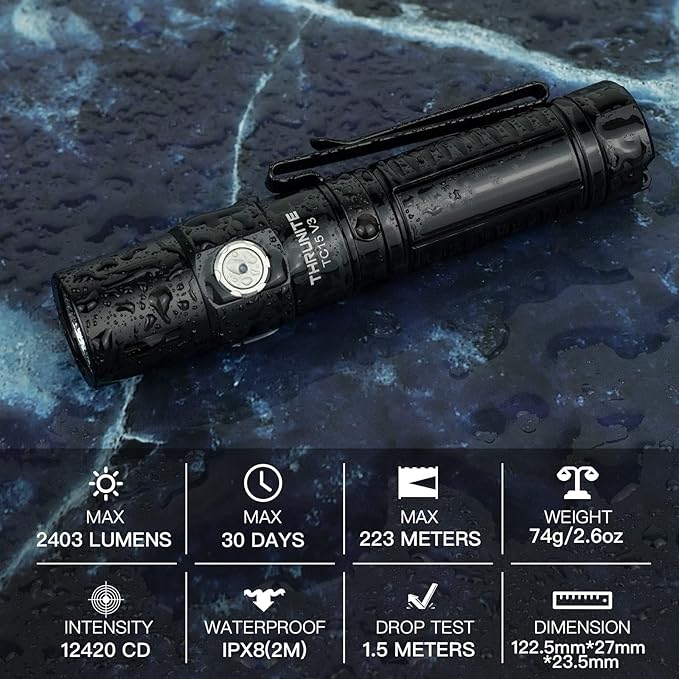 ThruNite TC15 V3 2403 High Lumen Flashlight, USB C Rechargeable LED Handheld Flashlights, Ultra-Bright XHP 35.2 LED, Indoor/Outdoor (Camping, Security and Emergency Use) Cool White - Black CW