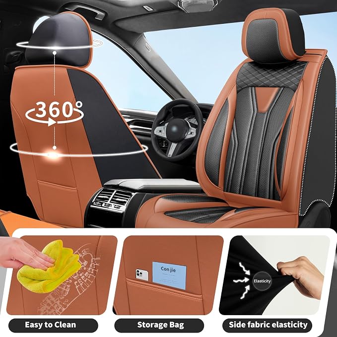 Fit Gladiator Car Seat Covers for Jeep Gladiator 2020-2025 2026 -Full Set Premium Leather, Waterproof & Breathable，All-Weather Seat Cushion Protecto & Airbag Compatible, 5 Seats Brown & Black