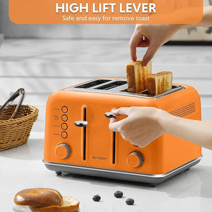 BUYDEEM DT640 4-Slice Toaster, Extra Wide Slots, Retro Stainless Steel
