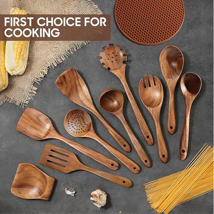 Spardar Wooden Kitchen Utensils, 12 Piece Set Wooden Spoon Set