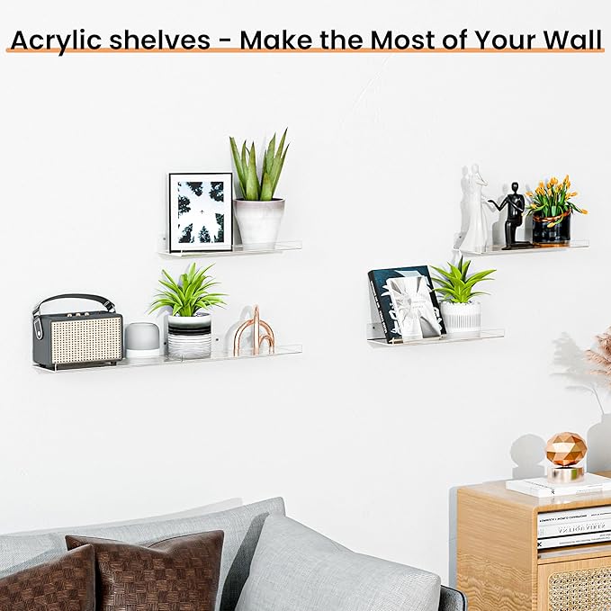 upsimples 4 Pack 15x6 Inches Acrylic Bathroom Shelves