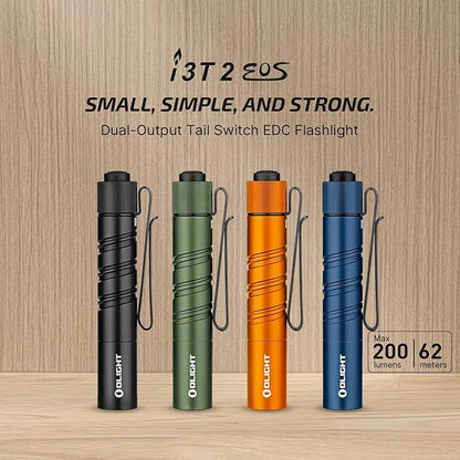 OLIGHT I3T 2 EOS Pocket EDC Flashlight, 200 Lumens Compact Bright Handheld Flash Lights, Dual-Output Tail Switch with AAA Battery and Two-Way Pocket Clip for Camping and Hiking (Black)