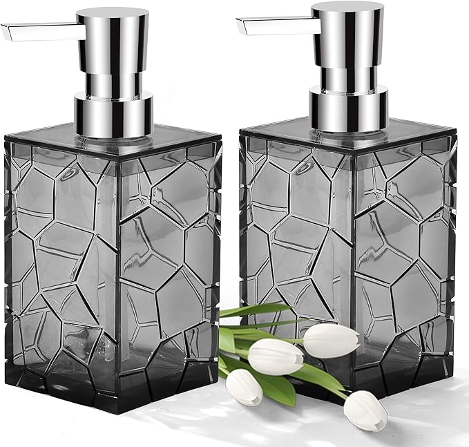 2 Pack Clear Grey Rust Proof Soap Dispenser, Acrylic Plastic Hand Soap Lotion
