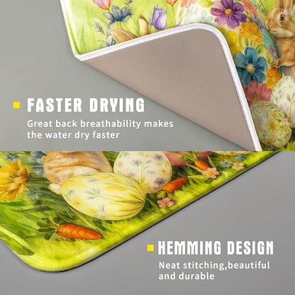 Easter Dish Drying Mat for Kitchen Counter Spring Bunny Microfiber Countertop