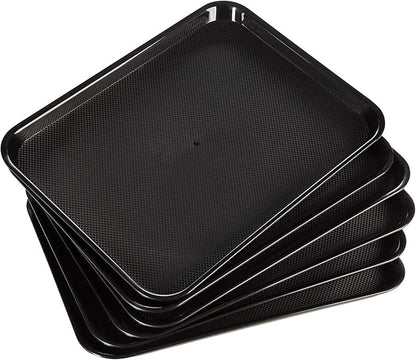 Rectangular Plastic Serving Trays,Fast Food Serving Cafeteria Trays,17"X13",Set of 6 (Black)