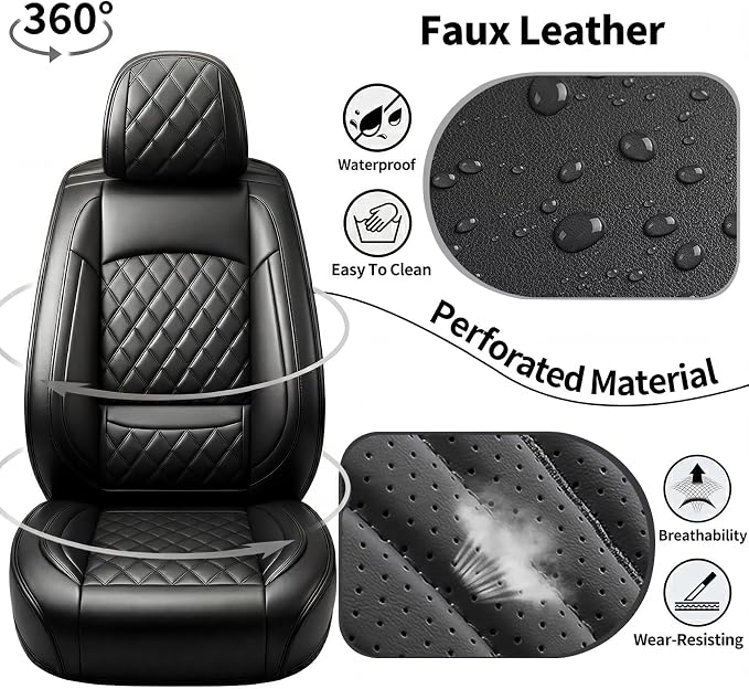Car Seat Covers Compatible with Hyundai Tucson 2010-2025 2026- Waterproof & Breathable Luxury Leather All-Weather Seat Cushions Protectors, Airbag Compatible, Only 2 Front seat Covers (Black)