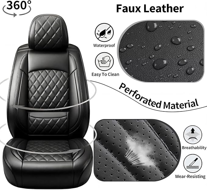 Car Seat Covers Compatible with Hyundai Palisade 2020-2026 - Waterproof & Breathable Luxury Leather All-Weather Seat Cushions Protectors, Airbag Compatible, Only 2 Front seat Covers (Black)