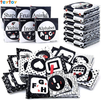 teytoy My First Soft Book, 6 PCS Nontoxic Fabric Cloth Activity Crinkle Black and White Books for Infants Boys and Girls Early Educational Toys Perfect for Baby Shower