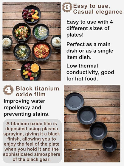 CAMPINGMOON 8pcs Camping Mess Kit Φ4.7"~Φ7" Bowls Plates Black BKS395-2S