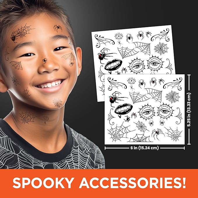Assorted Spider Temporary Tattoos Variety Pack – Creepy Crawly Halloween Tattoos for Kids, 50+ Spooky Designs, Party Favors, Trick-or-Treat Handouts & Classroom Prizes