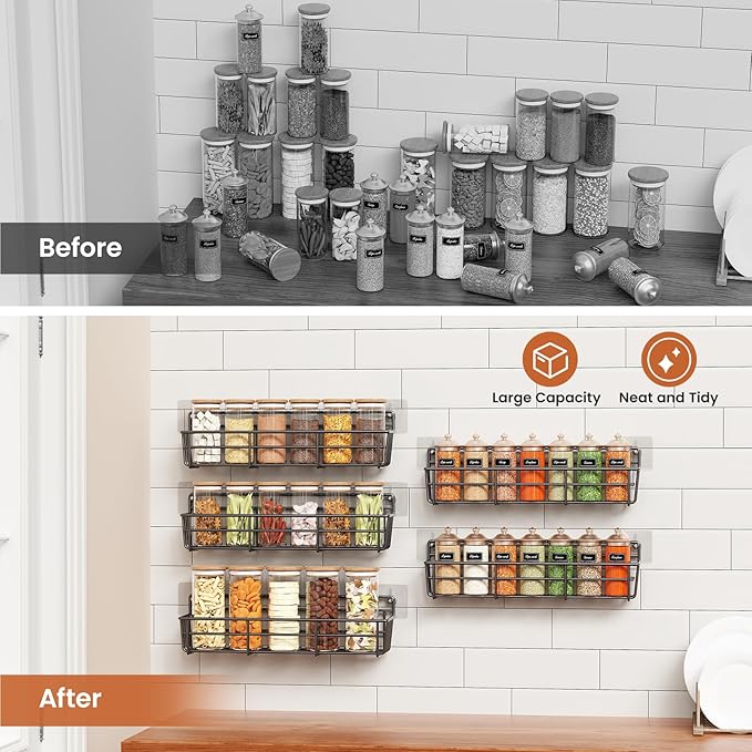 Mystozer Spice Rack wall mounted 6 Pack, Space-Saving Spice Organizer