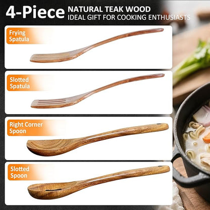 Wooden Spoons for Cooking, 4 Piece Natural Premium Teak Wooden Cooking Utensils