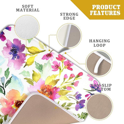 Spring Floral Dish Drying Mat for Kitchen Counter Flower Microfiber Absorbent