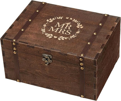 AW BRIDAL Large Mr and Mrs Wedding Keepsake Box with Lids, Engraved Wooden Storage and Decorative Box, Bridal Shower Gifts for Bride Bachelorette, Engagement Gift for Couples Newly Engaged
