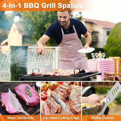 Anpro Grilling Accessories Grill Kit- Grill Set, Grilling Utensil Set, BBQ Accessories, BBQ Kit, BBQ Grill Tools, Grilling Gifts for Father's Day, Smoker, Camping, Kitchen,21 PCS-Standard Silver