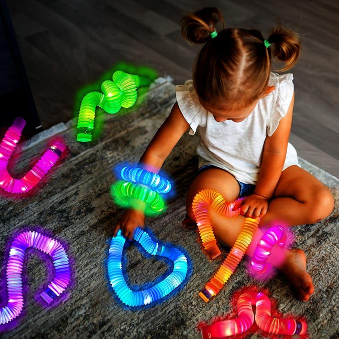 Halloween Glow Sticks Toys Gifts for Toddlers-6 PCS Light Up Pop Tube Party Favors for Kids,LED Bracelet Necklace Accessories,Fun Camping Essentials Games Activities Camp Gear Stuff for Boys Girls
