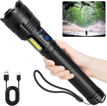 Rechargeable Flashlights 90000 High Lumen, 10000 ɱAh ?ATTERY LED Flashlight with Cob-Light for Home, Super Bright Flash Light 7 Modes, IPX7 Waterproof for Outdoor Camping