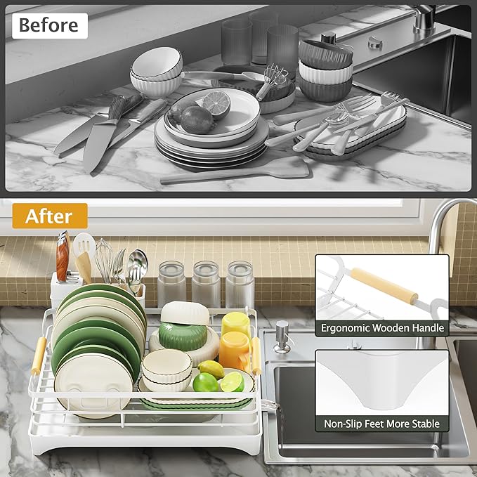 Epicano Dish Drying Rack for Kitchen Counter, Space-Saving Dish Rack, Rustproof