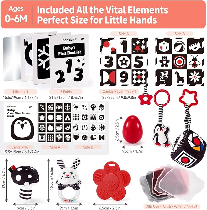 hahaland High Contrast Baby Toys for Newborn - Infant Baby Black and White Sensory Newborn Toys for Brain Development Montessori Tummy Time Toy for 0 3 6 Months