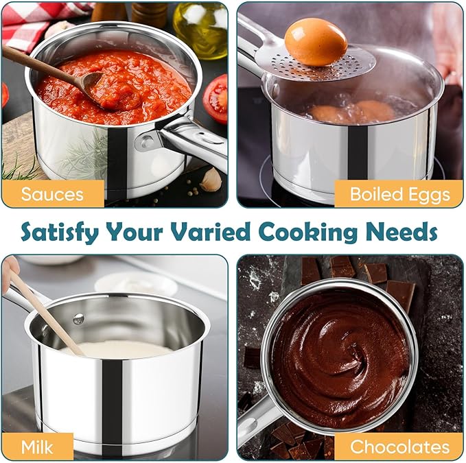 P&P CHEF 1 Quart Saucepan with Lid Set, Stainless Steel Small Cooking Pot