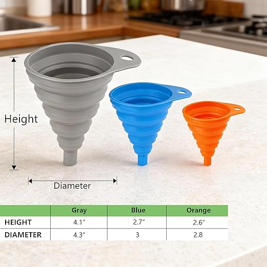 6 Pcs Funnels for Kitchen Use Filling Bottles, Silicone Funnel Small and Large