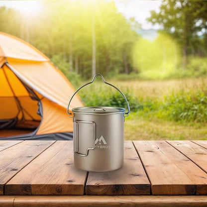 Titanium 750ml Pot with Titanium Spork, Ourdoor Solo Camping Mug, Hanging Cup Spork Kits