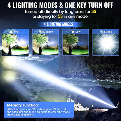 Rechargeable Tactical Flashlights, High Lumens Small Mini USB-C LED Flashlight, Compact EDC Flash Light, 4 Modes&Memory Function, Waterproof Pocket Lights for Home,Camping,Emergency (1, Black)