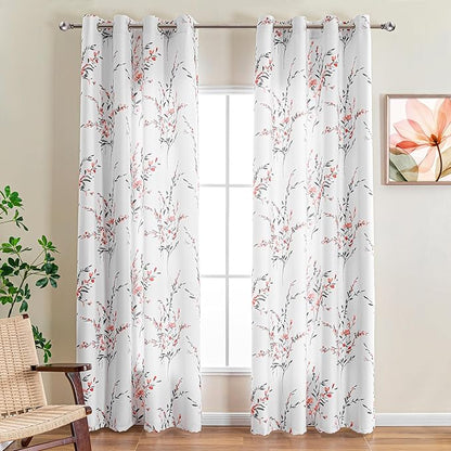 MYSKY HOME Floral Curtains 84 Inch Length