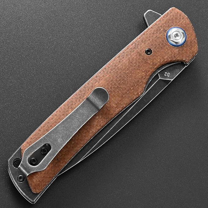 Eafengrow EF973 Folding Knife, D2 Steel Blade Micarta Handle Scale Pocket Knife Folder for Working Camping Hiking EDC Tool Knife(brown)