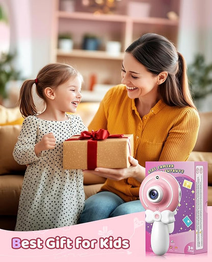 TEKFUN Kids Camera Toy for Girls - Birthday Gifts with Magic Wand Design - Digital Video Camera for Kids with 32GB SD Card - Easter Basket Essentials for Little Girl 2 3 4 5 6 Year Olds (Pink)