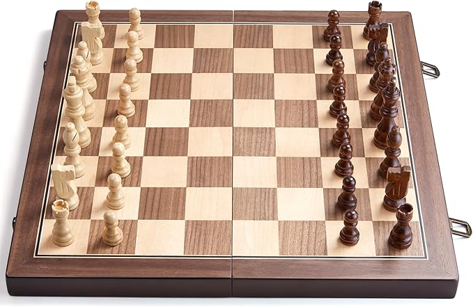 AMEROUS 15'' Magnetic Wooden Chess Set for Adults Kids - with Folding Board, Gift Package, Pieces Storage Slots, Handmade Pieces,Chess Board Game Set for Tournament Professional Beginner
