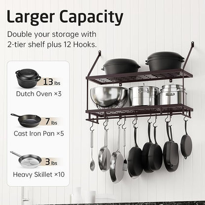 KES 30-Inch Oiled Bronze Pot Rack Wall Mounted, 2-Tier Hanging Pot and Pan