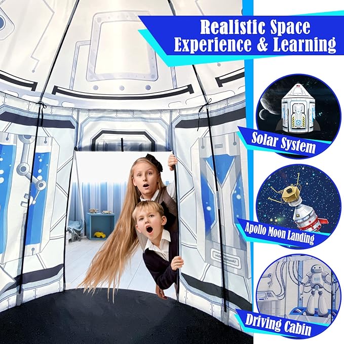 3pc Kids Play Tent for Girls with Ball Pit, Crawl Tunnel, Princess Tents for Toddlers, Baby Space World Playhouse Toys (3PC White Rocket Play Tent)