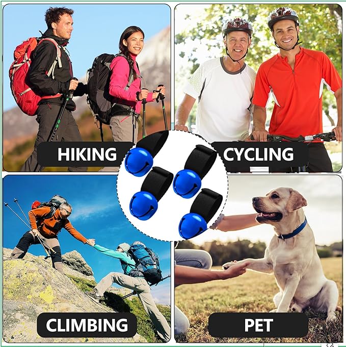 4 Sets Bear Bells with Whistle for Hiker, Loud Bear Bell with Emergency Whistle, Bear Bells for Hiking, Outdoor Camping, Survival, Biking, Fishing, Climbing, Hunting, Pet Tracker