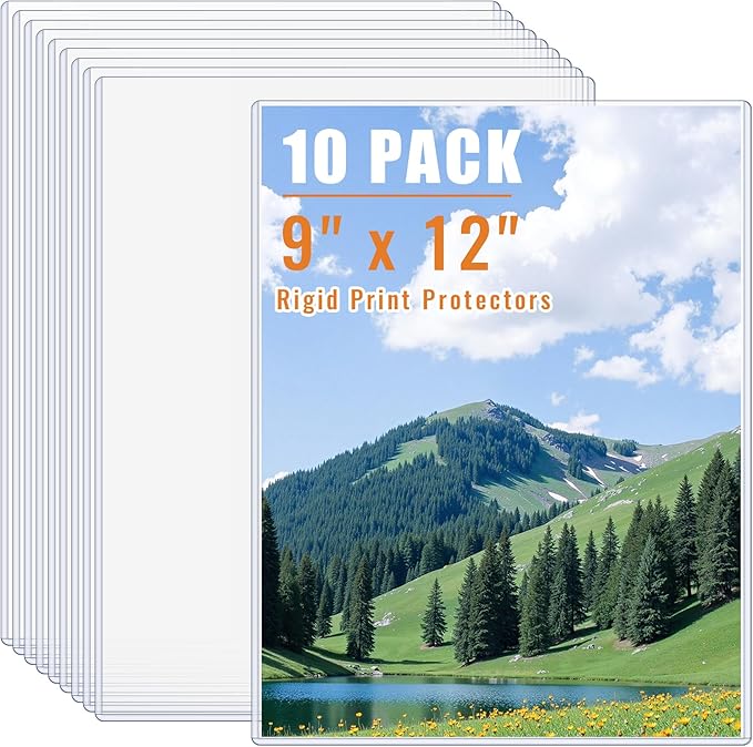 10PCS 9" x 12" Rigid Print Protectors Clear Plastic Sheet Protectors, Heavy Duty Top Loading Document Holder, Menu Cover, Photo Poster Sleeves Hard Plastic Sleeves for Paper Art Prints