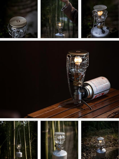 CAMPINGMOON Mini Gas Camping Lantern with Hanging Chain & Hard Case ??80W Equivalent Brightness, Adjustable Dial, Outdoor Portable Butane Lamp for Hiking, Backpacking, Emergency, Tent Lighting T-4