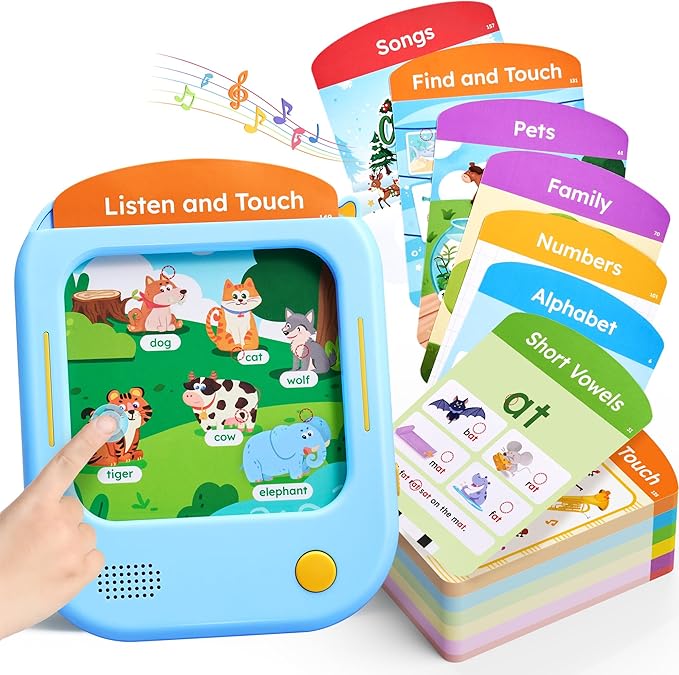 JoyCat Kids Learning Tablet: 156 Pages Tap-to-Read Flash Cards with 20 Listen & Find Games, Montessori Toy for Alphabet, Phonics, Words, Simple Math, Colors, Shapes & Songs - Autism Gifts (Ages 2-6)