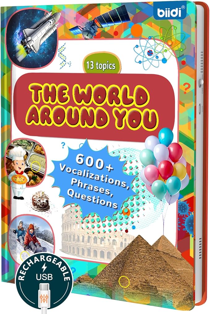 English Words Talking Book for Kids Interactive Activity for Toddler Age 3-5,600+ Sound,Electronic English Learning Travel Toy Birthday Gifts for Boys and Girls,Autism Sensory Toy Sound Book