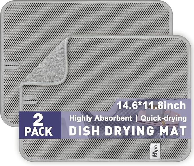 14.6*11.8 inch Microfiber Dish Drying Mat, 2 Compact Ultra Absorbent Dish Mat