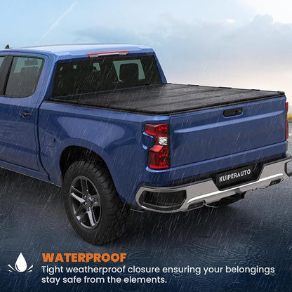 KUIPERAUTO Quad Hard Truck Bed Tonneau Cover Compatible for Chevrolet Silverado GMC Sierra 2007-2013 1500 Aluminum Bed (No Fit 2007 Classic) Fleetside - 5.8FT Short Bed (69.6 inch)