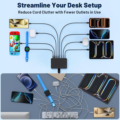 200W USB C Charging Station, 8-Port GaN USB C Charger Block, PD 65W Desktop