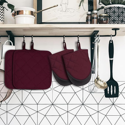 Oven Mitts and Pot Holders Set, Heat Resistant Silicone Kitchen Mini Oven