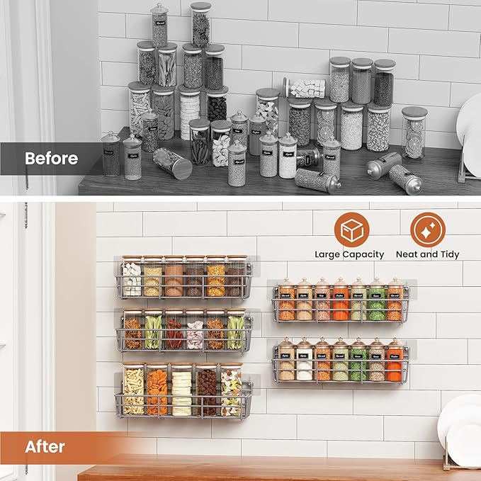 Mystozer 5 Pack Spice Rack Seasoning Organizer Wall Mount, Spice Storage Spice