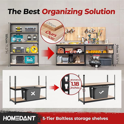 HOMEDANT 5 Tier Laminated Boltless Heavy Duty Garage Storage Adjustable Wide Size Metal Shelving Unit Utility Rack Shelves Organization Multipurpose Shelf Shed Warehouse 47.7"W x 24.1"D x 71.3"H 3Pack