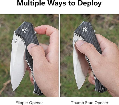 CIVIVI Photonix EDC Pocket Knife, Folding Knife with 3.7" 14C28N Blade Micarta Handle with Pocket Clip for Men Women, Camping Hiking Fishing Knife C23081B-3, Dark Green