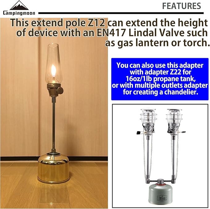 CAMPINGMOON Extension Pole Rod for Camping Lantern with Hole Punch for Empty Canister Z12/Z14 (Hole Punch + Extension Pole Rod (Z12/Z14))