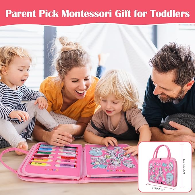 Busy Board, Montessori Toys for 1 2 3 4 Year Old Girl Birthday Gifts, Educational Sensory Toy for Learning Activities Fine Motor Skills, Road Trip Airplane Travel Toys for Toddlers Kids Age 1-3 2-4